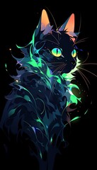 magical evanescent green cat, illustration