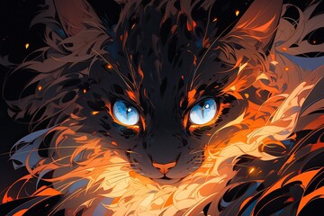 magical iridescent orange cat, illustration