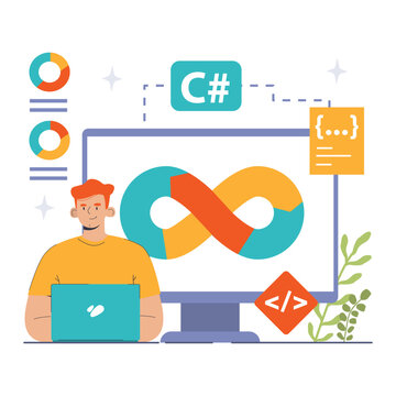 Software development. Coding, back-end and front-end engineering or programming. Software script and algorithm development. Flat vector illustration