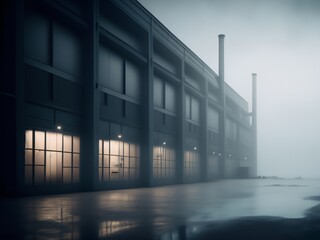 Fototapeta premium industrial building at a foggy night
