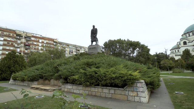 Static background shot with Karadzordze monument in Belgrade, Serbia,