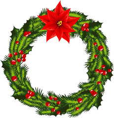 Fototapeta na wymiar Christmas wreaths with xmas decoration. Isolated on white
