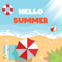 Vector Flat Summer Beach Background Illustration