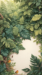 Fototapeta premium Top view of blank paper amidst fresh forest leaves.