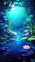 Fototapeta na wymiar Illustration of a swamp with lilies