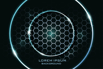 vector illustration dark and modern creative digital abstract blue color glowing circle light lines backdrop design template,technology and energy concept cover and banner.