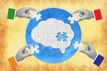 Business solutions, success and strategy concept. The missing piece of the brain puzzle is being...