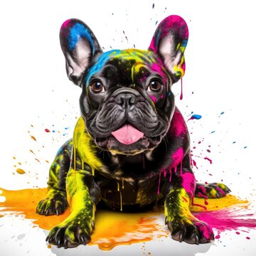 Colorful Canine Covered in Vibrant Paint Splatters