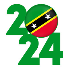 Happy New Year 2024 banner with Saint Kitts and Nevis flag inside. Vector illustration.