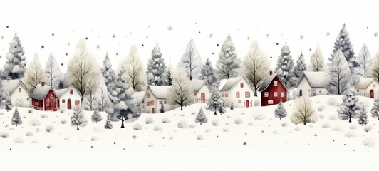 Winter town illustration. Christmas Winter holidays. Horizontal format for banners, posters, advertising, gift cards. AI generated.