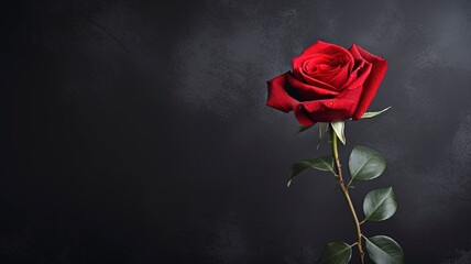 Red Rose on dark background and copy space, generative ai