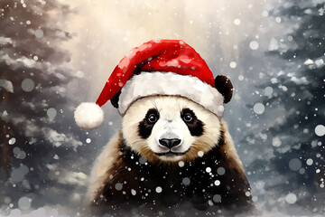 Abstract Oil Painting Christmas Panda Wall Art