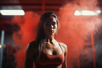 Ultra realistic image of a strong woman in gym. Generative AI. - obrazy, fototapety, plakaty