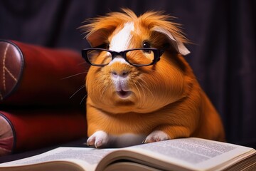 A Scholarly Guinea Pig Engrossed in Reading a Book