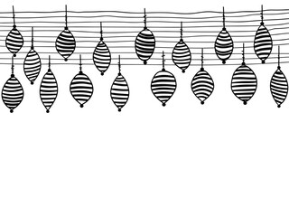 Christmas garlands and decorations pattern isolated on white background. Hand drawn sketch. Decorative texture for overlaying. Vector illustration