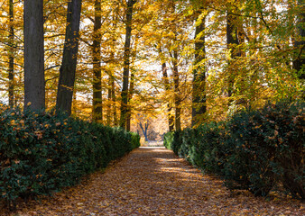 Castle Gardens in Cesky Krumlov on autumn day, Czechia.
