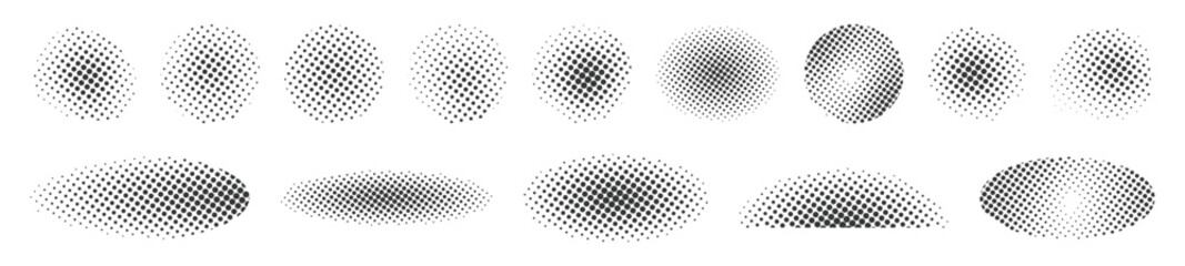 Set texture halftone dots vector background isolated in black color