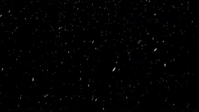 Snow falling down on black transparent