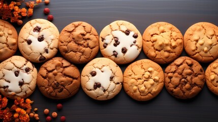 Cookies isolated on table background, Flat lay, Top view.