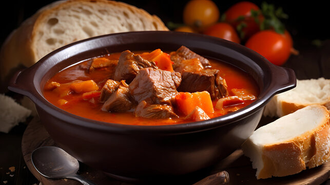 Traditional Hungarian goulash soup Bograch  in a bowl