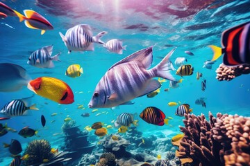 Naklejka na ściany i meble Colorful underwater world with a big variety of Sealife in tropical ocean