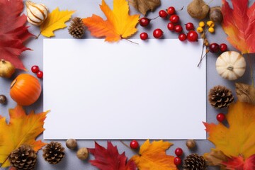 Autumn colorful tree leaves a sheet of white paper. Space for text. Autumn seasonal concept.