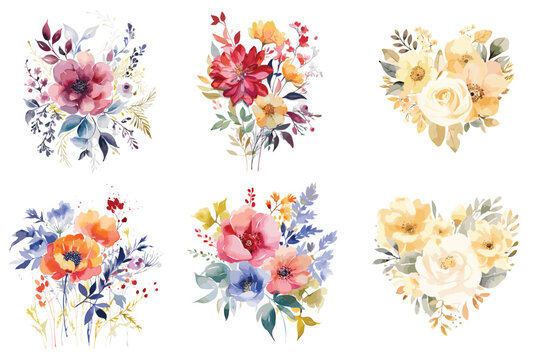 Watercolor rose  floral design set, watercolor rose vector