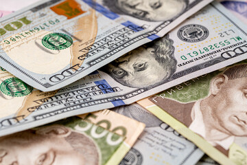 Money, US dollar bills background. Money scattered on the desk.