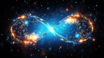 Fototapeta premium Glowing infinity symbol on dark blue space background
