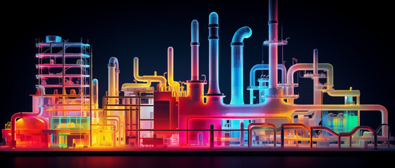 Manufacturing facility or plant in colors (Generative AI) 