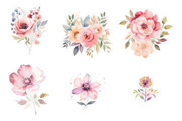 Watercolor rose  floral design set, watercolor rose vector - obrazy, fototapety, plakaty