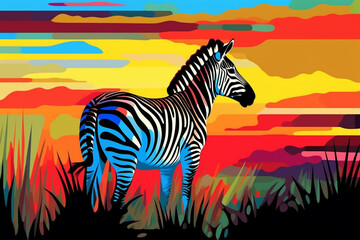 Fototapeta na wymiar WPAP Stail a zebra in the pasture