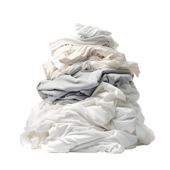 A pile of clean white laundry stacked for washing, white background