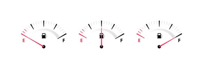 Foto op Aluminium Fuel gauge scales with different level. Fuel measuring by gauge for control gas, gasoline or diesel level. Car dial fuel dashboard. Vector illustration © NazArt