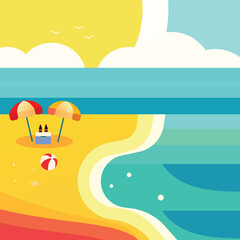 Vector Flat Summer Beach with Beautiful Sun Illustration