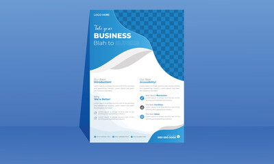 Blue color flier design with abstract organic shapes flyer design.