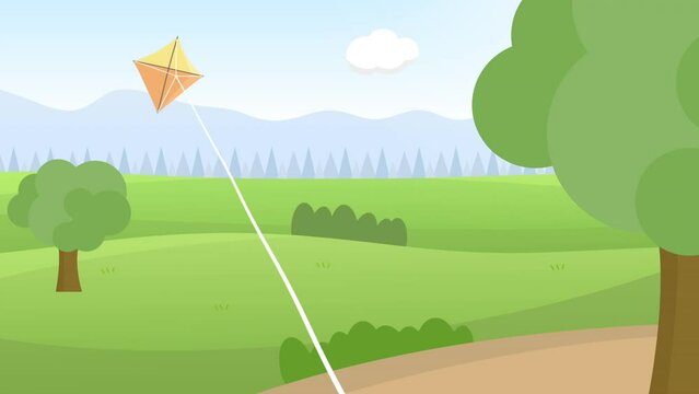 flying kite on mountain loop animation background