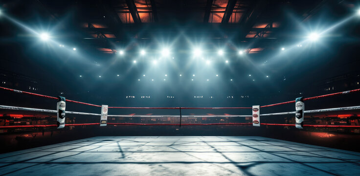 Boxing Ring In Arena, Empty professional boxing ring.