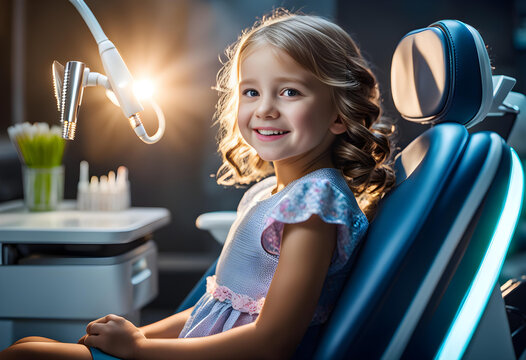 Little girl sitting in a children's dental chair, Healthy teeth, dentistry