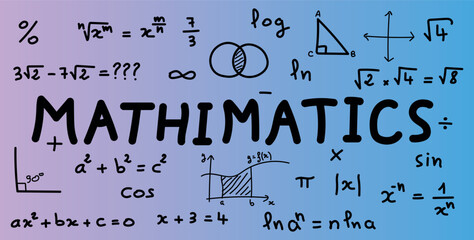 Scientific background with mathematical formulas. Mathematics equations and formula. Geometry background, formulas, shapes and graphics. Math resources for teachers and students. Vector illustration. - obrazy, fototapety, plakaty