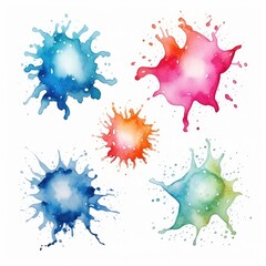 Four Vibrant Ink Splatters Creating Artistic Patterns on a Clean Canvas