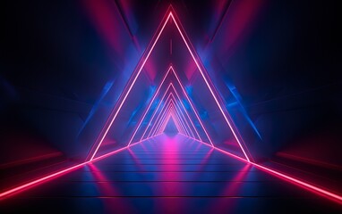3d render. Geometric figure in neon light against a