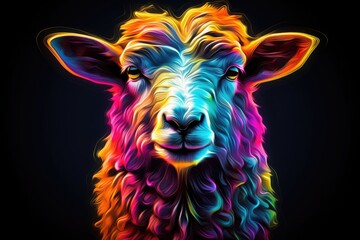 A Vibrant Rainbow Sheep Standing Out Against a Dark Backdrop
