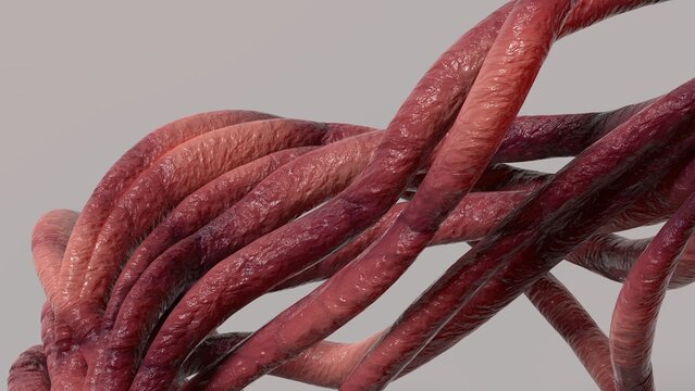 Abstract background of mesmerizing pink 3D Rendering image of organic monster tentacles winding