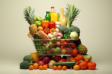 A Bounty of Fresh Produce: A Colorful Shopping Cart Overflowing With Nutritious, Vibrant, and Delicious Fruits and Vegetables