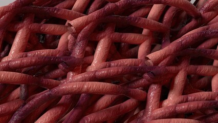 Abstract background of many mesmerizing bunches of twisted organic monster tentacles pink 3D Rendering image