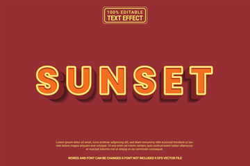 Dynamic editable text effect Sunset 3d cartoon template style modren premium vector