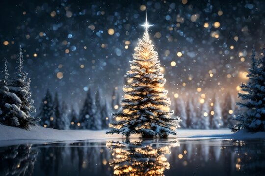Holiday background with illuminated Christmas tree