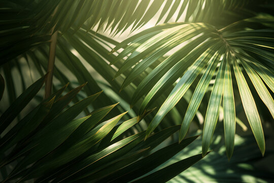 abstract background, blurry image of palm leaves with shades, nature-based patterns, flower and nature motifs, soft tonal range
created using generative
