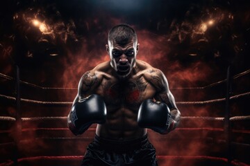 A Determined Boxer Ready to Fight in the Boxing Ring - obrazy, fototapety, plakaty